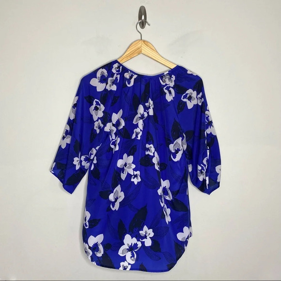 Yumi Kim Blue Floral Joey Tie Neck Peasant Blouse Size Small - Picture 8 of 9